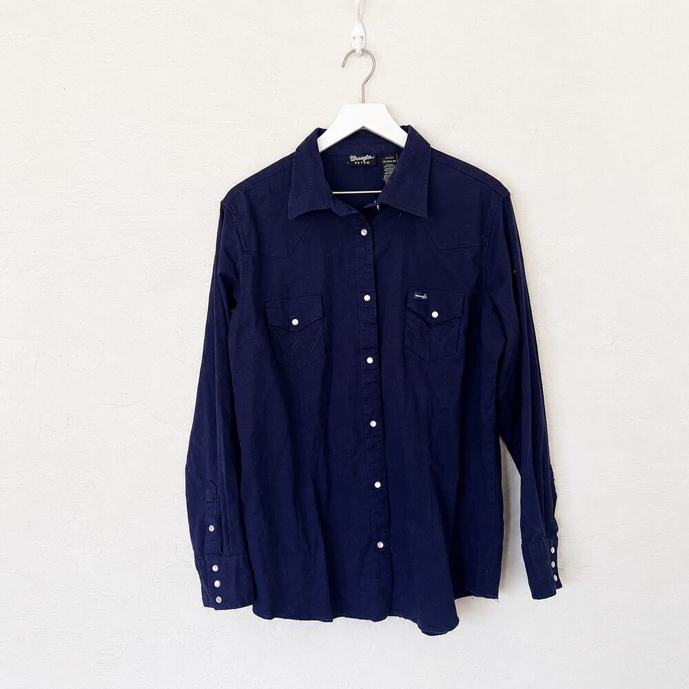 Wrangler Retro Navy Western Snap Work Shirt Women’s XXL Pearl Snap Cowgirl